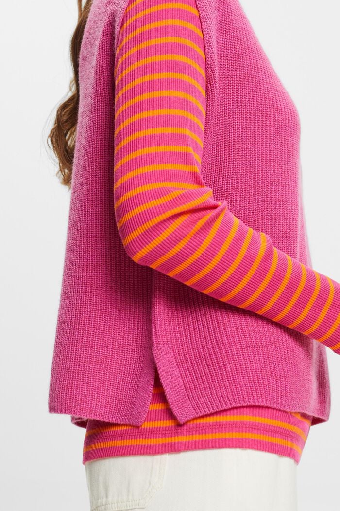 Wool Blend Rib-Knit Vest, PINK FUCHSIA, detail image number 1
