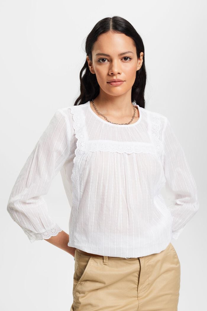 Scallop-edge lace blouse, WHITE, detail image number 0