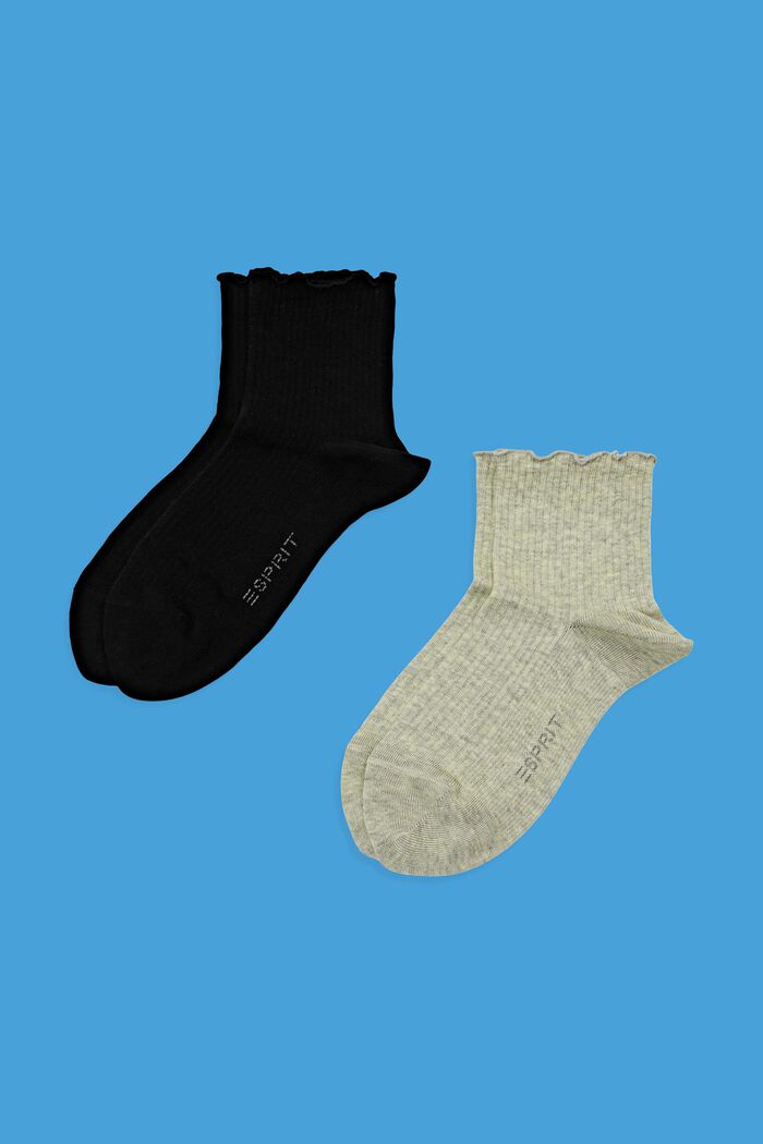 2-pack of socks with ruffled cuffs, organic cotton, BLACK/KHAKI, detail image number 0