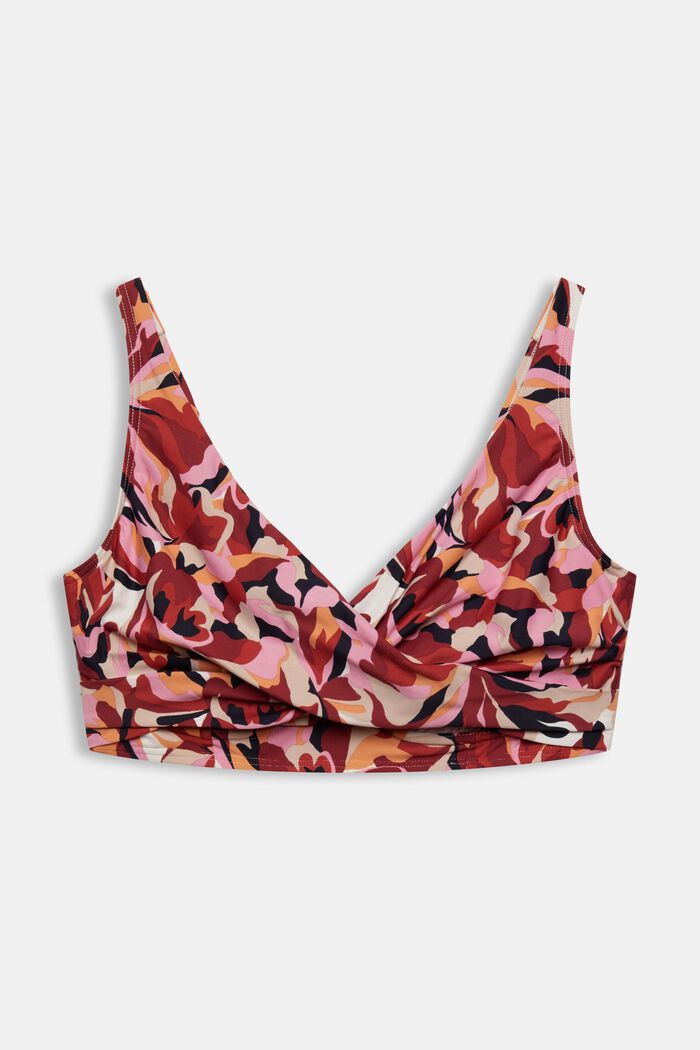 Underwired, unpadded bikini top with floral print, DARK RED, detail image number 0