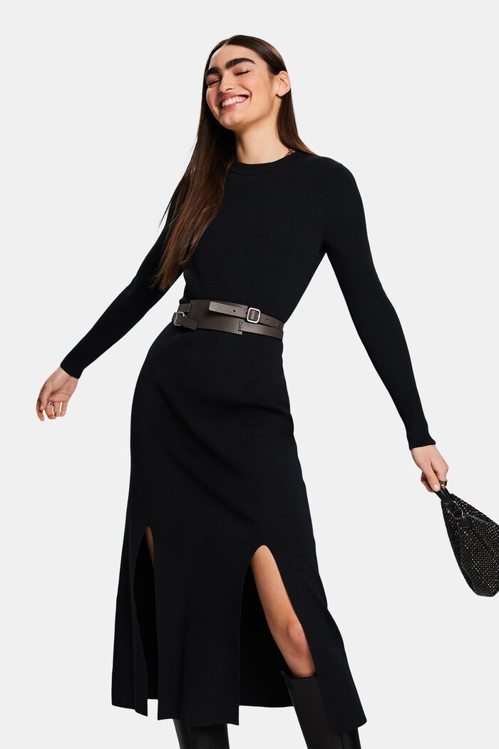 Rib-Knit Midi Dress, BLACK, detail image number 0