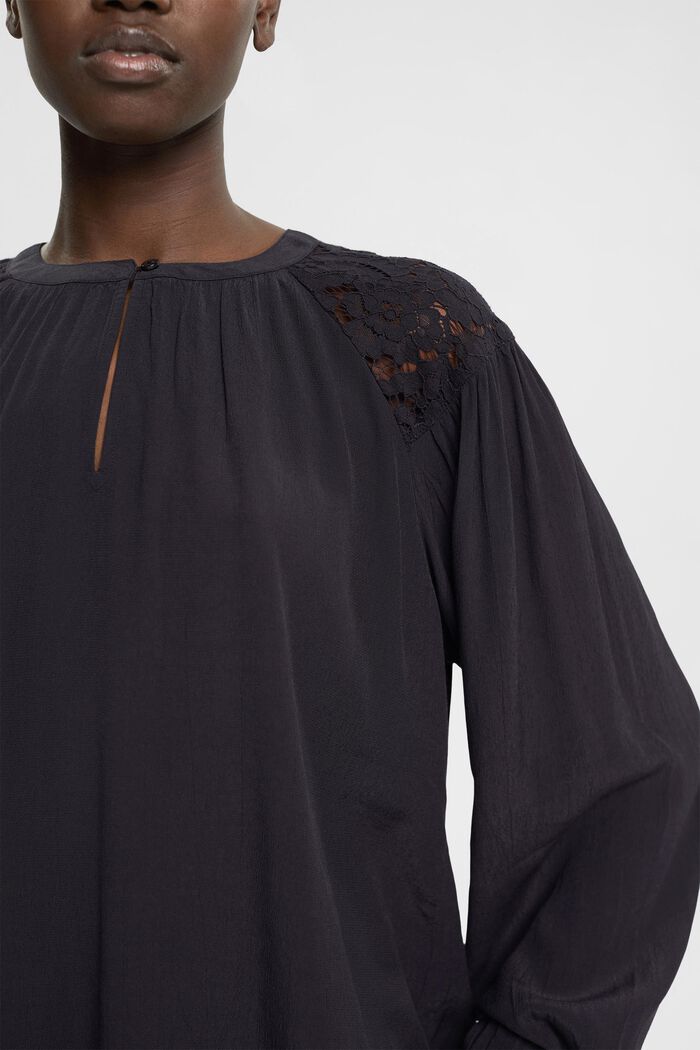 Blouse with lace detail, BLACK, detail image number 2