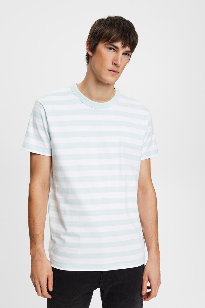 Striped crewneck T-shirt, LIGHT AQUA GREEN, detail image number 0