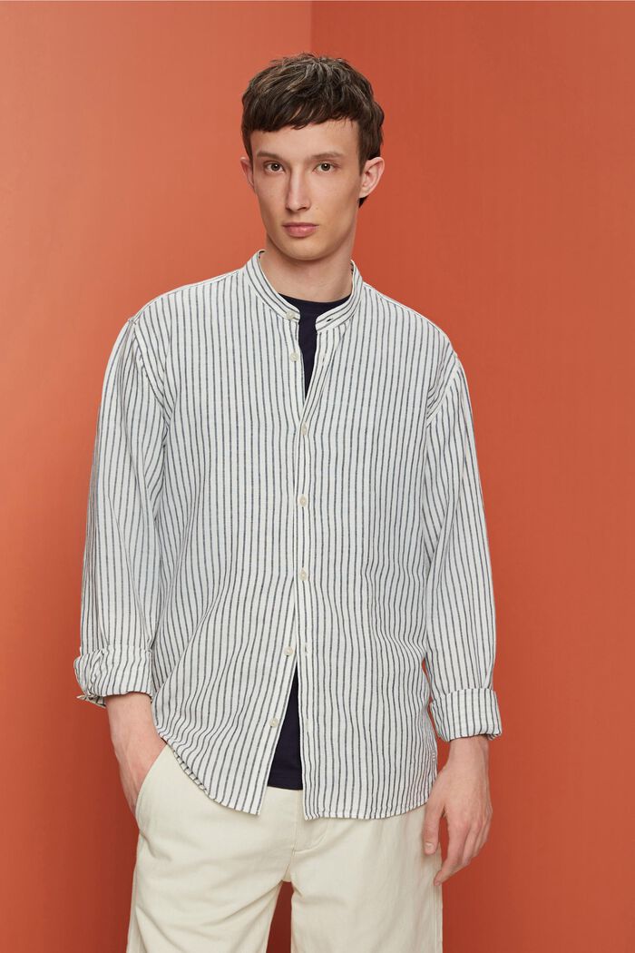 Striped shirt, linen blend, NAVY, detail image number 0