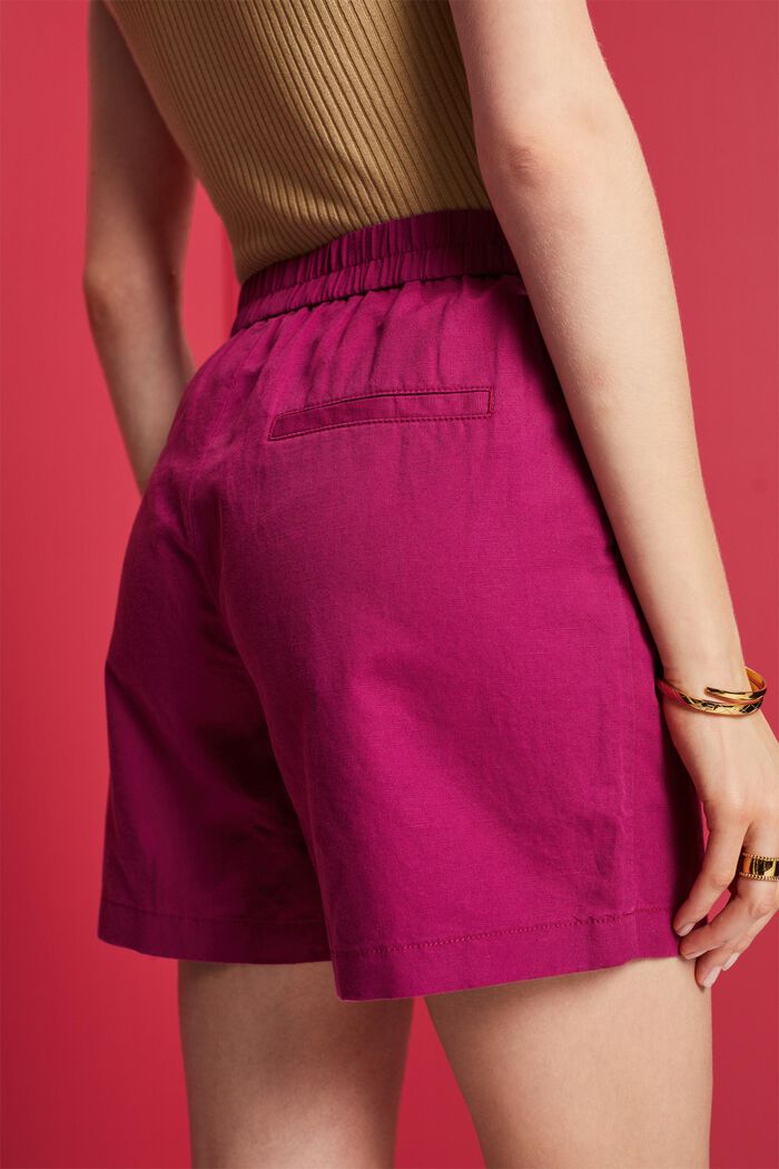 Pull-on shorts, linen-cotton blend, DARK PINK, detail image number 4