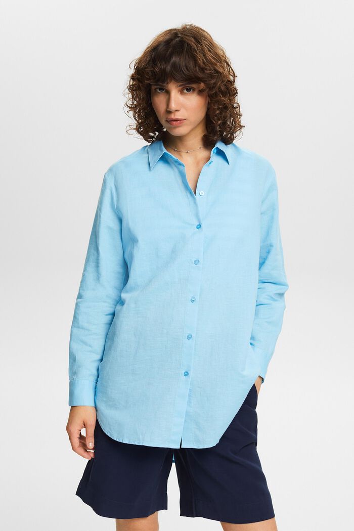 Linen-Cotton Shirt, LIGHT TURQUOISE, detail image number 0