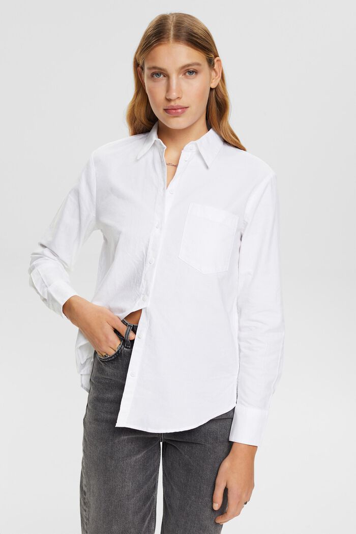 Cotton blouse with a pocket, WHITE, detail image number 0
