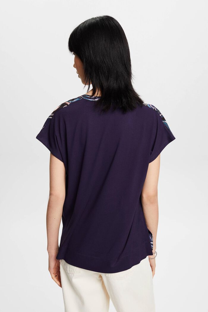 Split neck t-shirt with patterned front, NAVY, detail image number 3