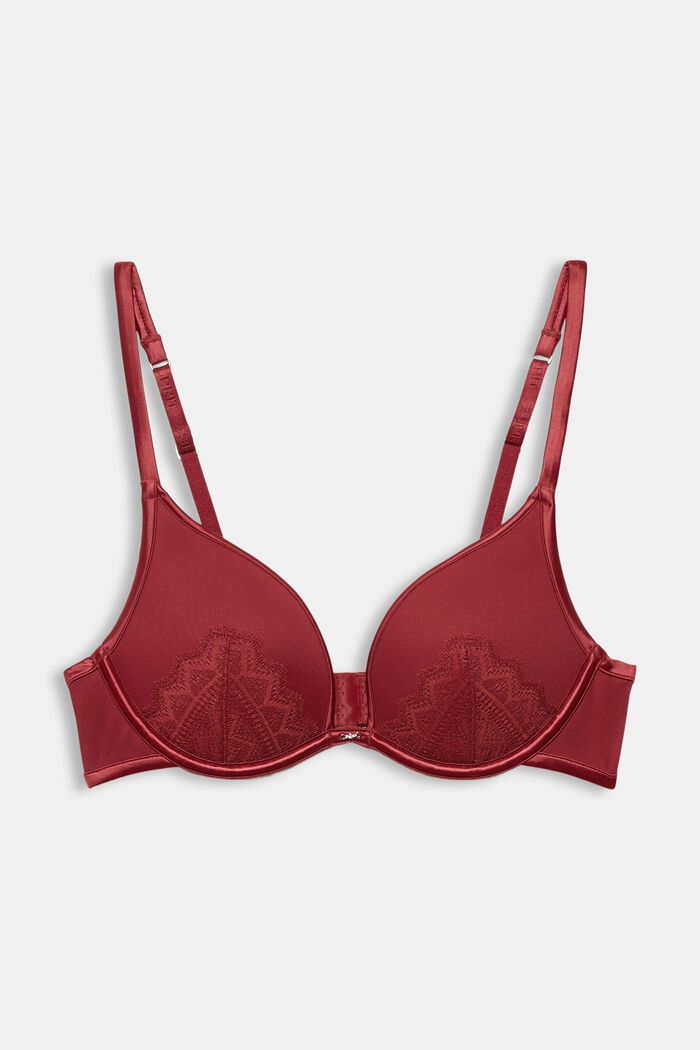 Recycled: push-up bra with lace, CHERRY RED, overview