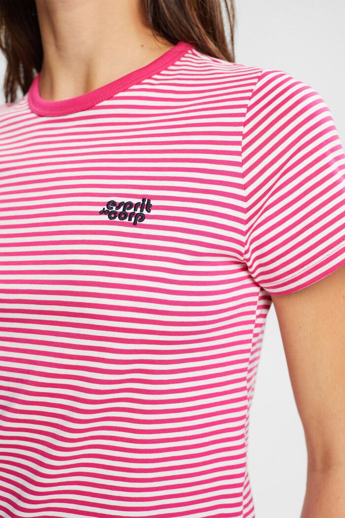 Striped t-shirt with embroidered flower, PINK FUCHSIA, detail image number 0