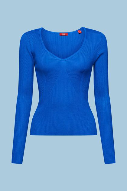 Rib-Knit V-Neck Sweater