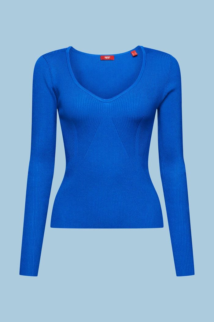Rib-Knit V-Neck Sweater, BRIGHT BLUE, detail image number 6