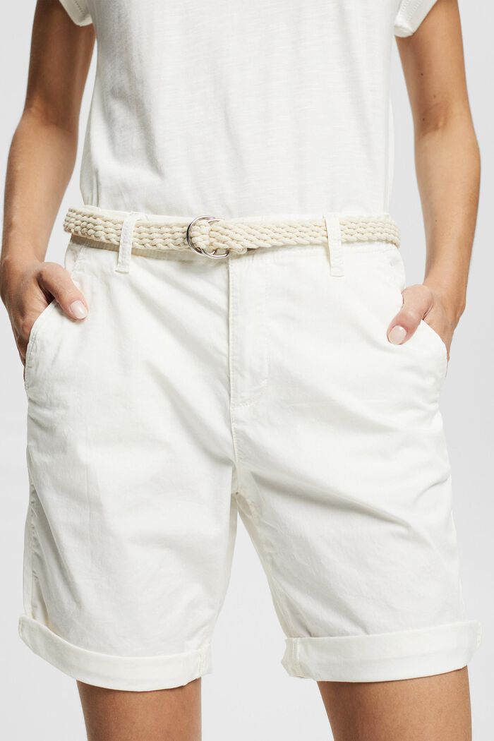 Shorts with woven belt, WHITE, detail image number 0
