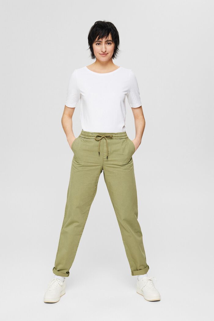 Trousers with a drawstring waistband made of pima cotton, LIGHT KHAKI, detail image number 6