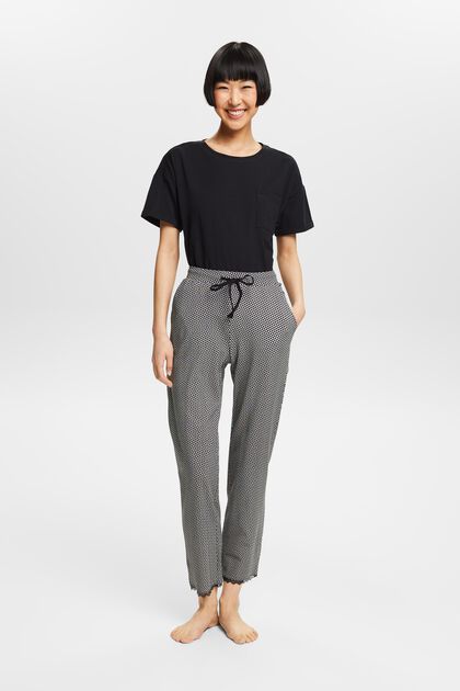Printed jersey trousers with lace