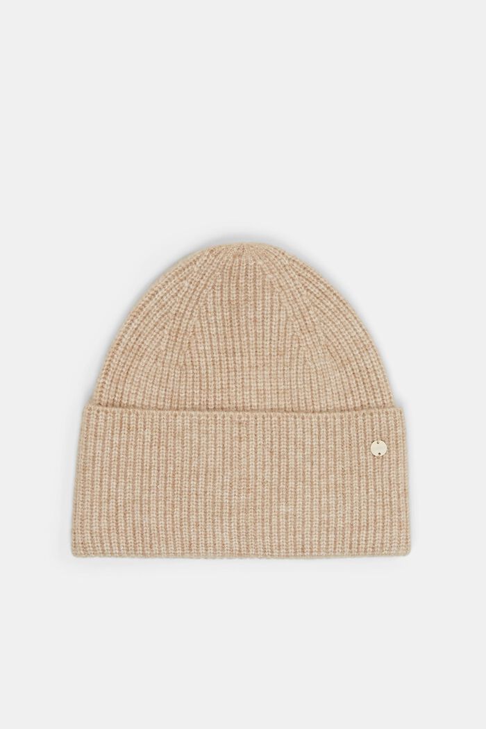 Ribbed-Knit Beanie, BEIGE, detail image number 0
