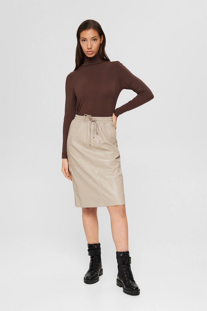 Knee-length faux leather skirt, LIGHT TAUPE, detail image number 7