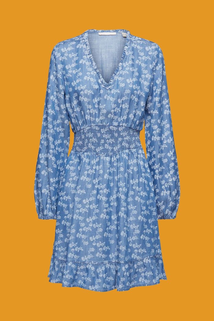 Denim mini dress with floral print, BLUE MEDIUM WASHED, detail image number 5