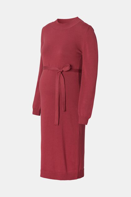 Knitted midi dress with detachable belt, DARK RED, overview