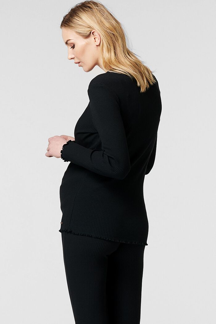 Ribbed long sleeve top made of organic cotton, BLACK, detail image number 1