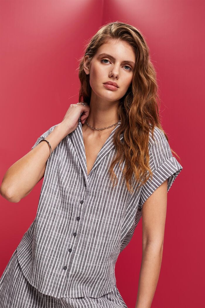 Striped short-sleeve blouse, 100% cotton, ANTHRACITE, detail image number 4