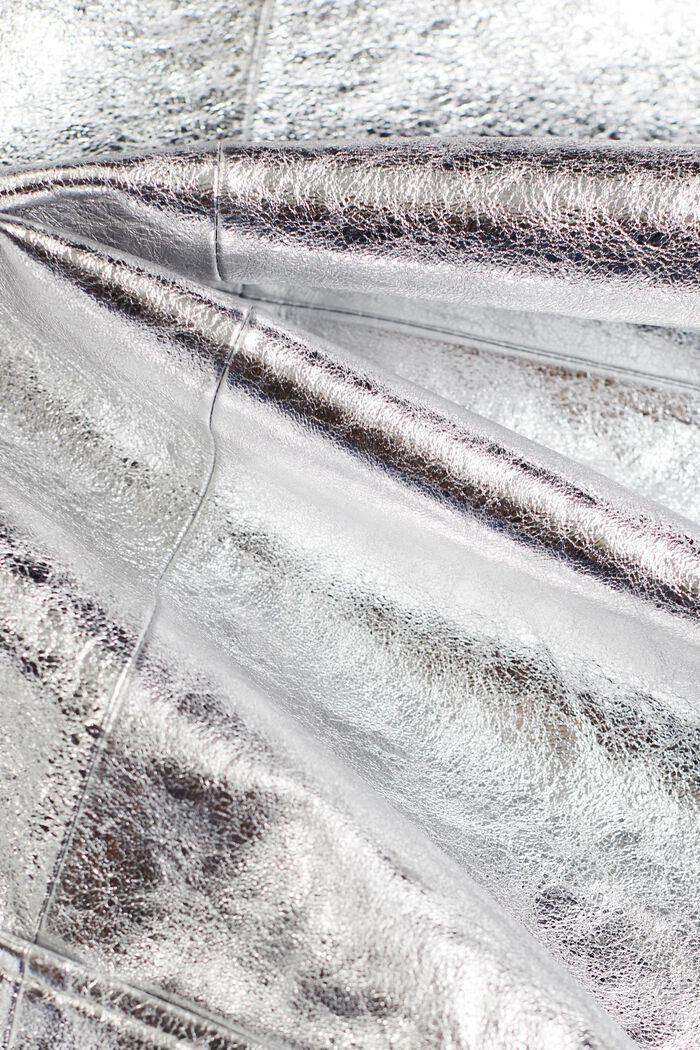 Coated Metallic Leather Shacket, SILVER, detail image number 5