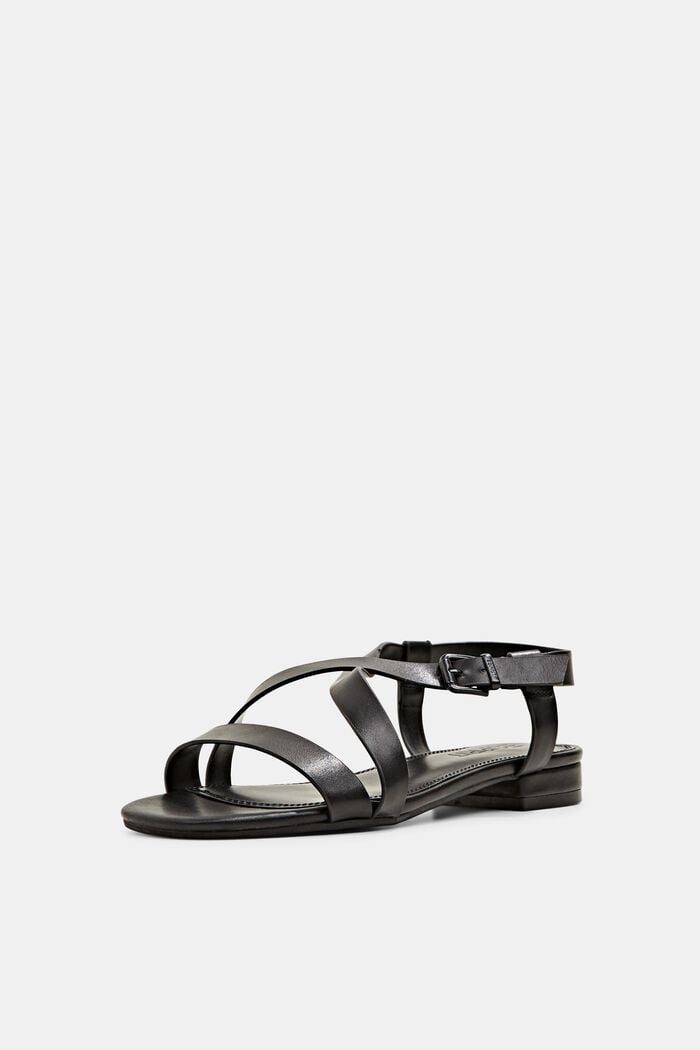 Faux leather strappy sandals, BLACK, detail image number 2