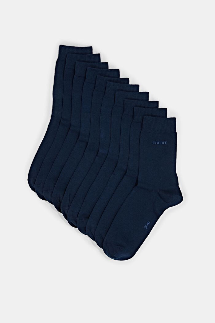 Pack of 10 plain socks, organic cotton, MARINE, detail image number 0