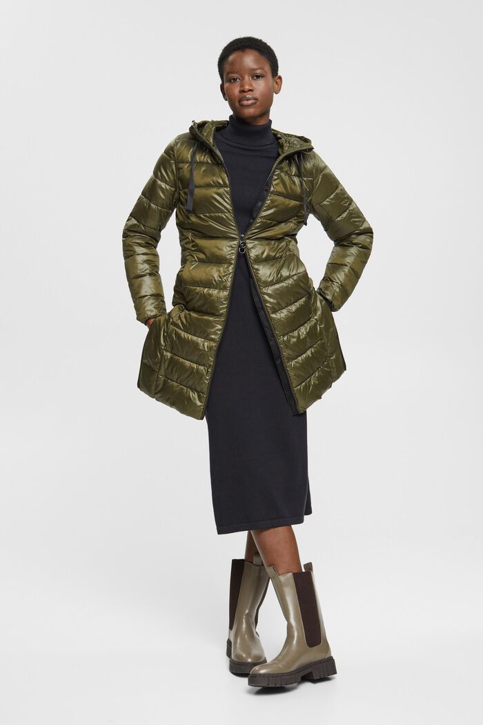 Quilted coat with detachable drawstring hood, DARK KHAKI, detail image number 5