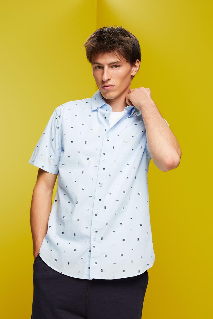 Patterned short sleeve shirt, 100% cotton, PASTEL BLUE, detail image number 0