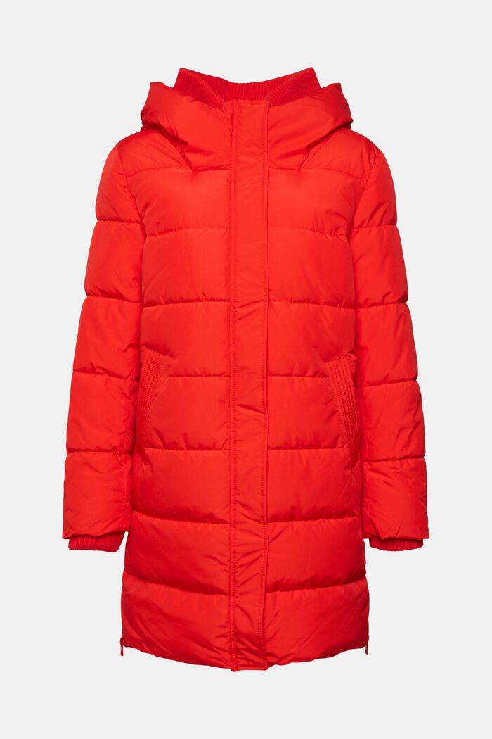 Quilted coat with rib knit details, RED, detail image number 2