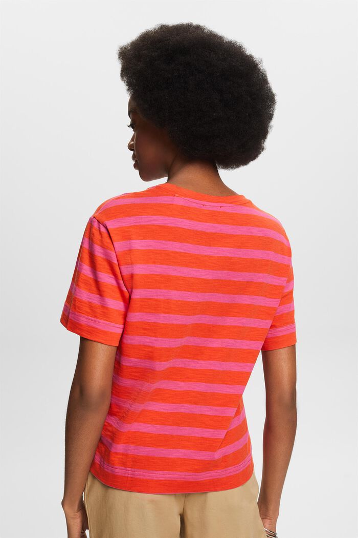 Striped V-Neck T-Shirt, PINK FUCHSIA, detail image number 2