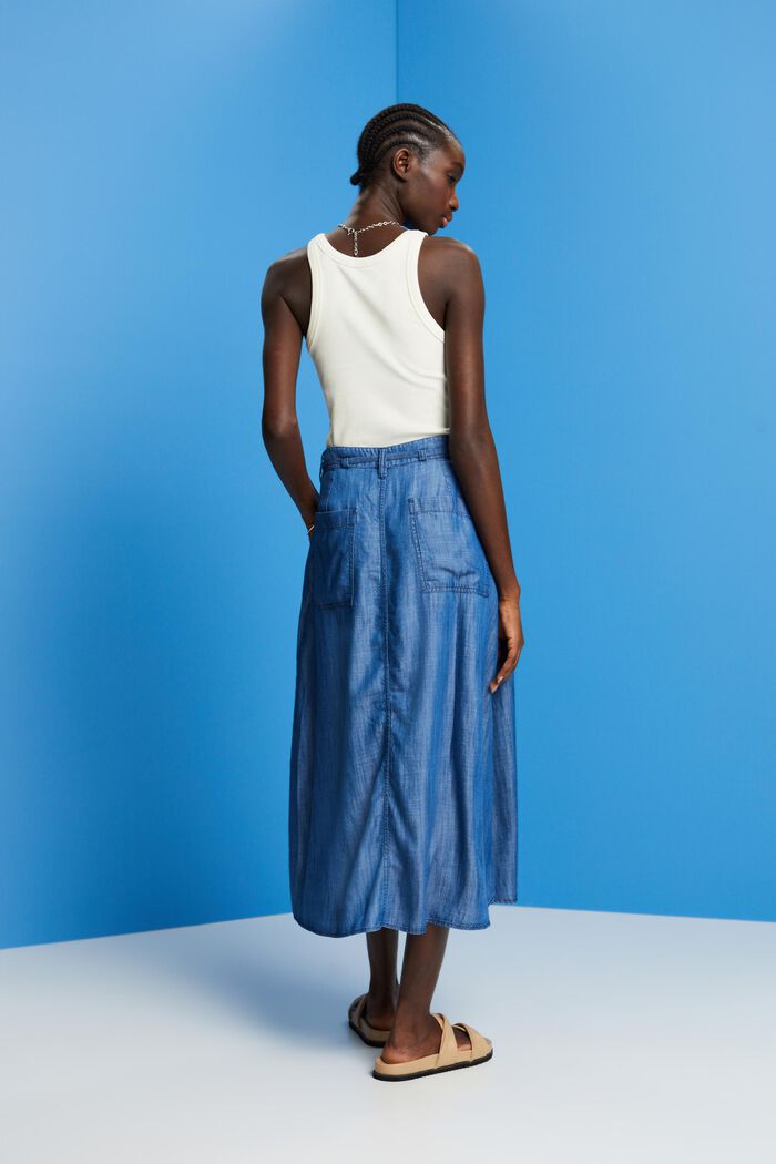 Made of TENCEL™: Denim-look midi skirt, BLUE MEDIUM WASHED, detail image number 3