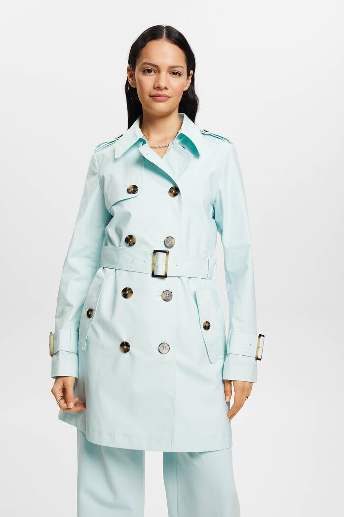 Double-breasted trench coat, LIGHT AQUA GREEN, detail image number 0