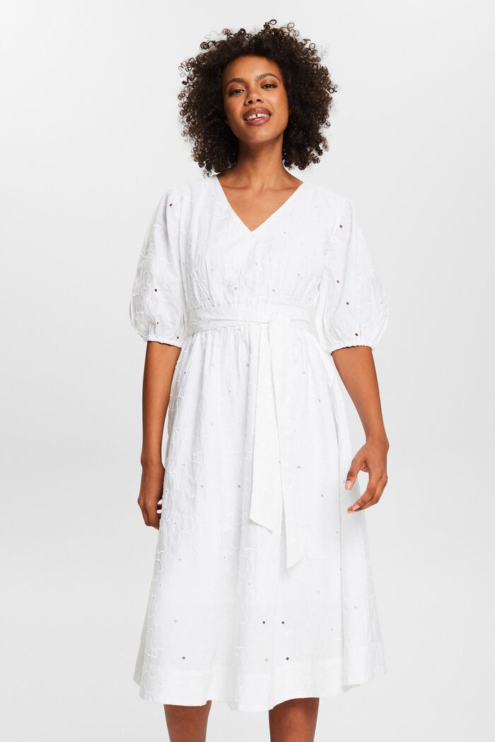 Belted Puff Sleeve Midi Dress, WHITE, detail image number 4