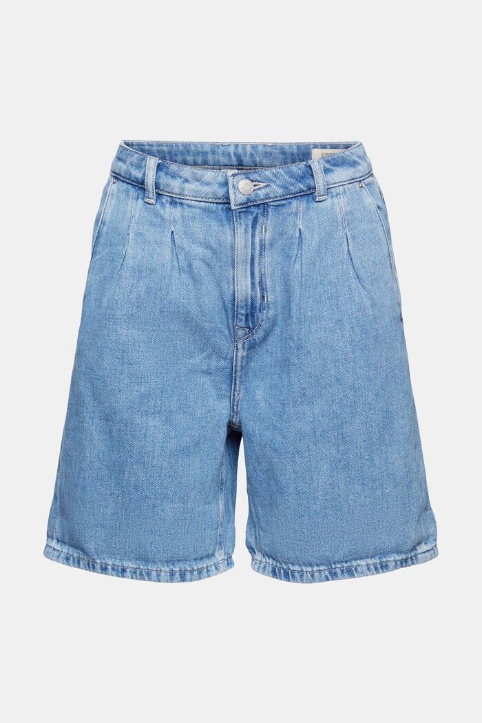 Denim shorts with waist pleats
