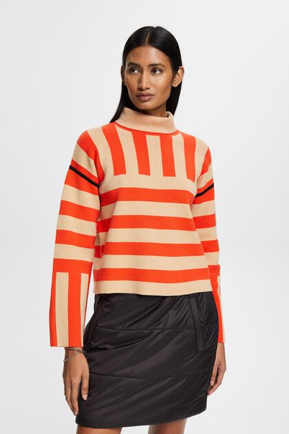 Mixed stripe knit jumper with roll neck