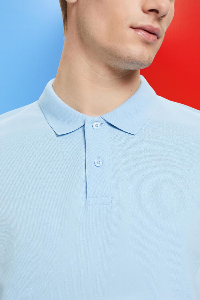 Slim fit cotton pique polo shirt, LIGHT BLUE, detail image number 2