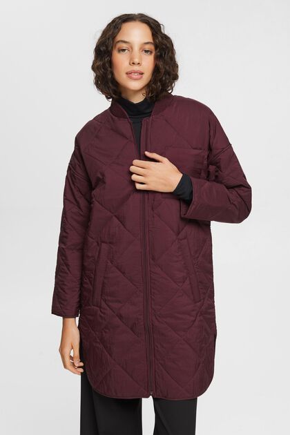 Quilted coat with ribbed collar