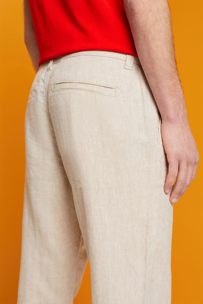 Cotton and linen blended herringbone trousers, LIGHT BEIGE, detail image number 2