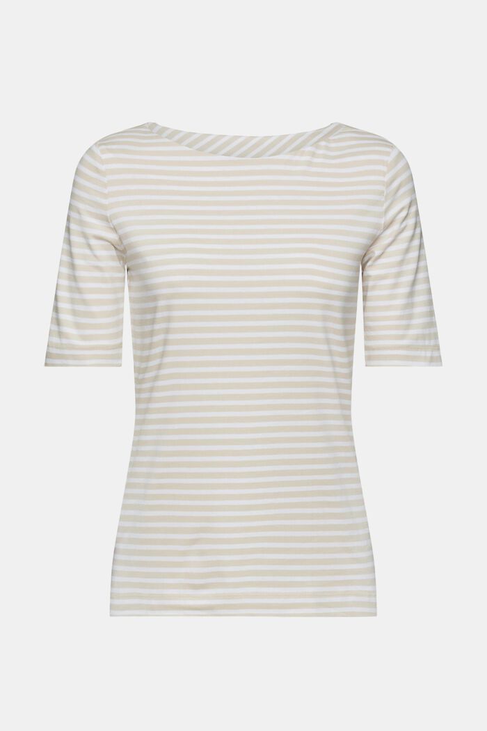 Striped cotton t-shirt with boat neckline, LIGHT TAUPE, detail image number 6