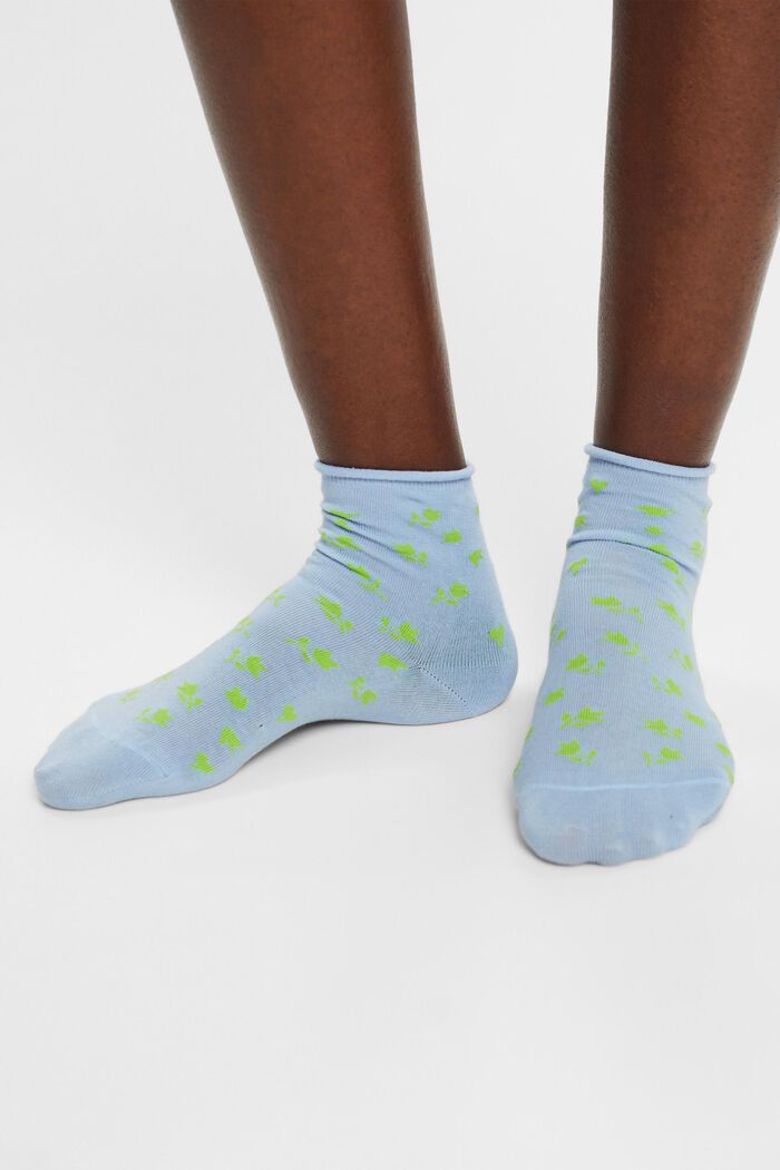 2-pack of short socks with floral pattern, CLOUD, detail image number 1