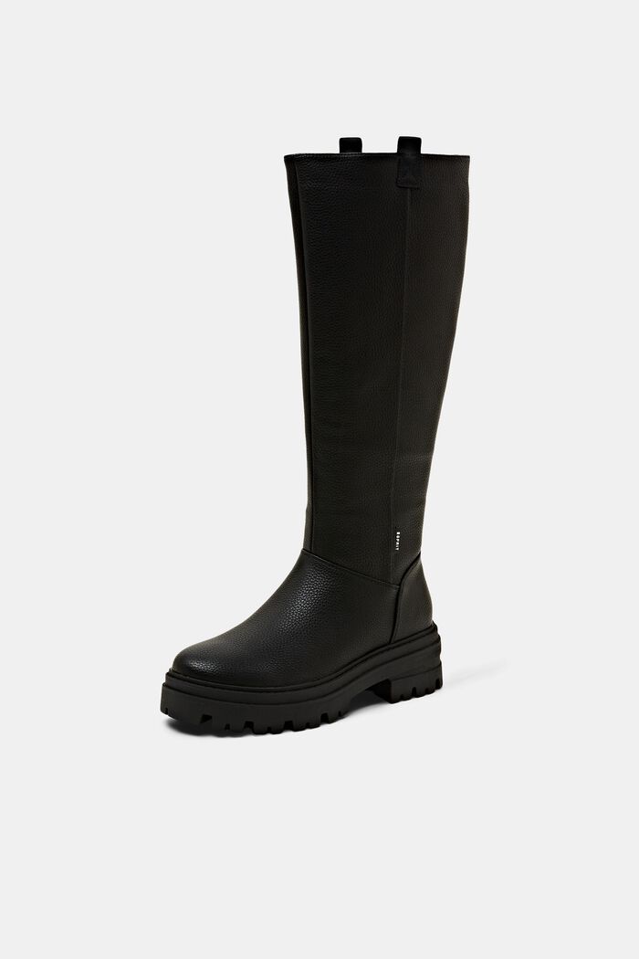 Chunky Faux Leather Boots, BLACK, detail image number 2