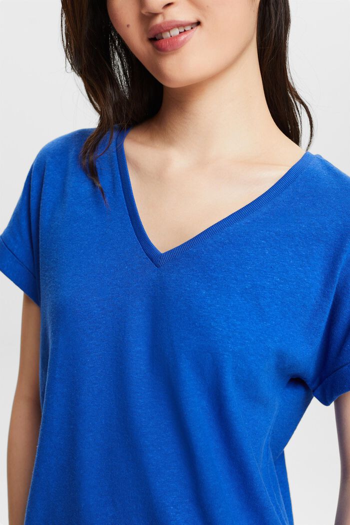 Cotton-Linen V-Neck T-Shirt, BRIGHT BLUE, detail image number 3