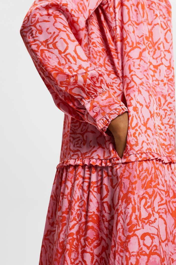 Patterned satin midi dress with ruffles, PINK, detail image number 2