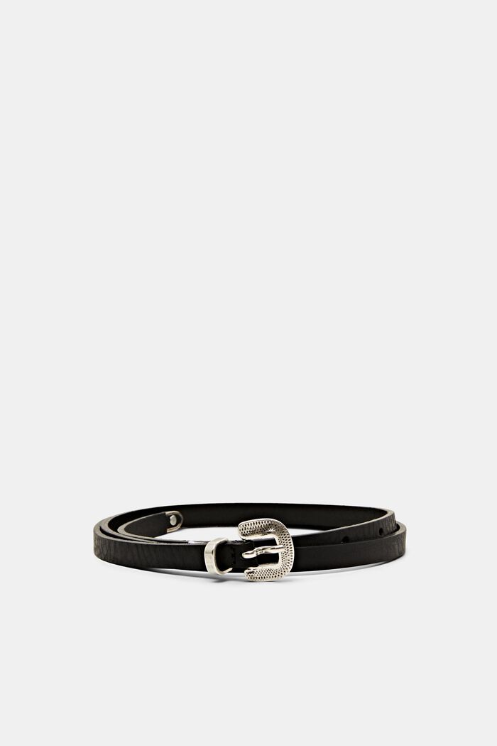 Slim leather belt, BLACK, detail image number 0