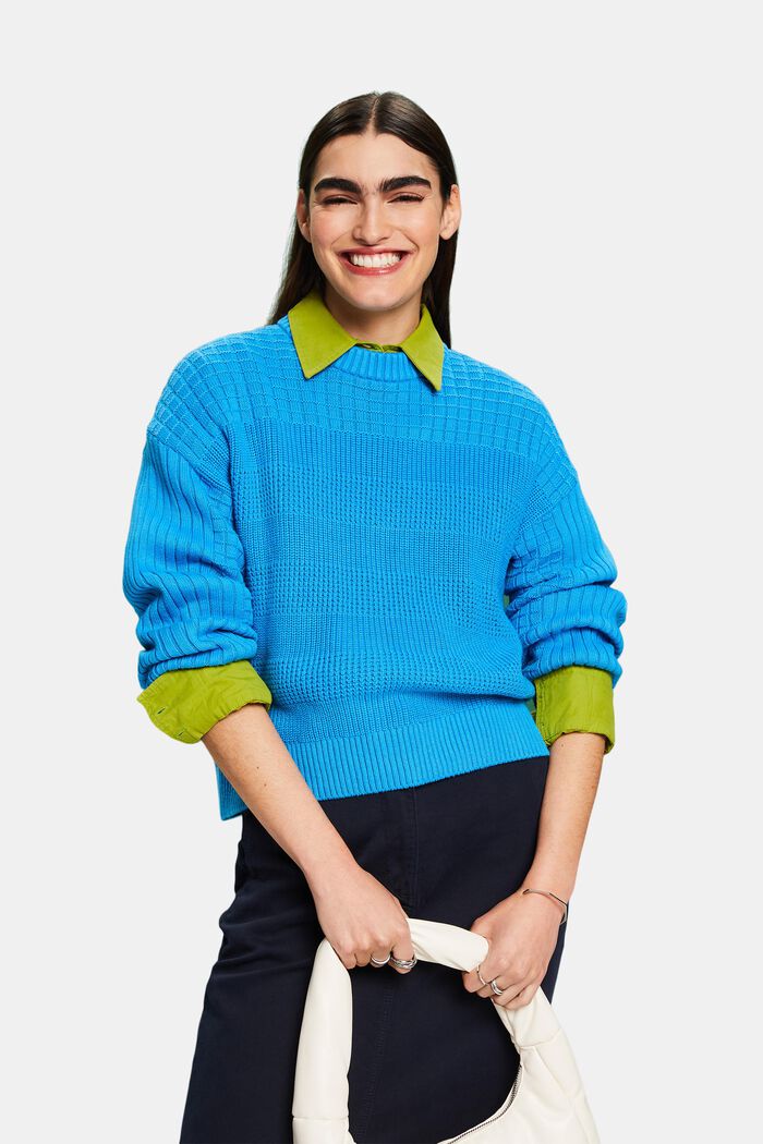 Structured Round Neck Sweater, BLUE, detail image number 4