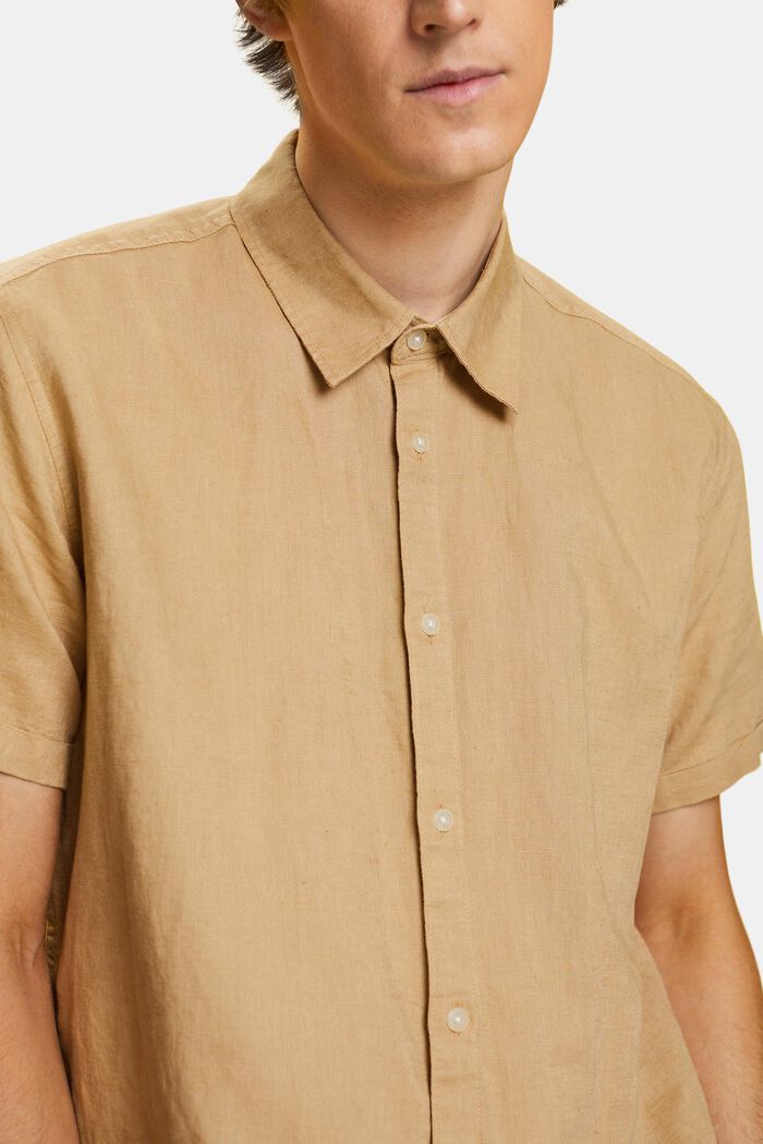 Linen and cotton blend short-sleeved shirt, BEIGE, detail image number 2