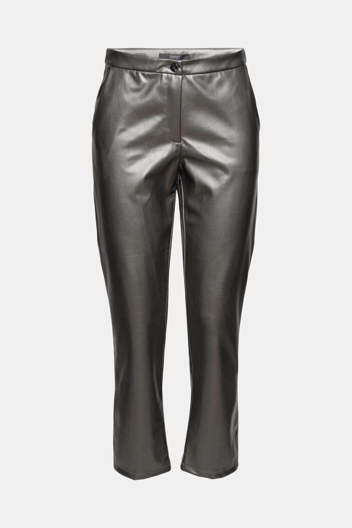 Vegan: Cropped trousers in faux leather, GUNMETAL, detail image number 7