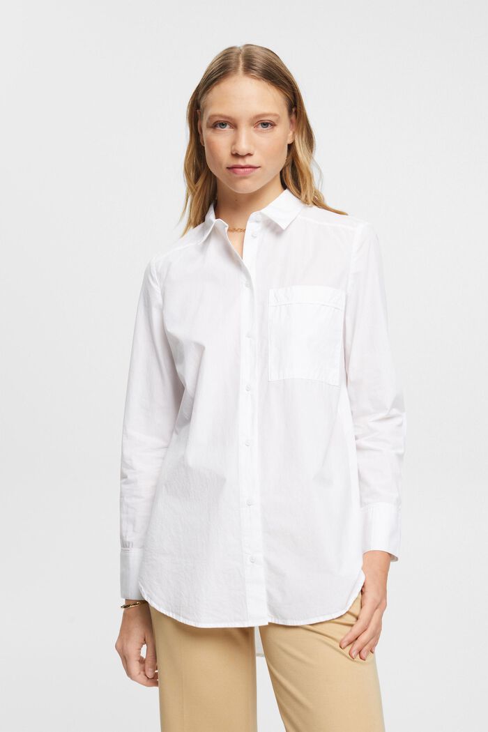 Cotton blouse with a pocket, WHITE, detail image number 0